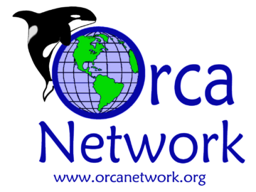 Orca Network logo including an orca swimming around a globe within