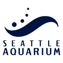Seattle Aquarium logo with dark blue wave and four filled circles.